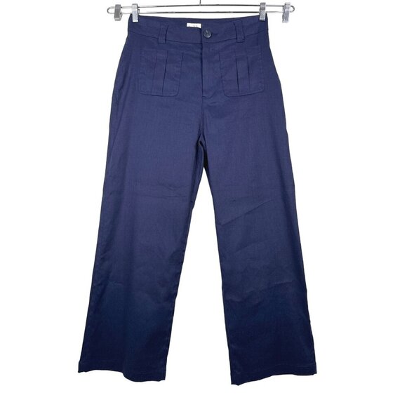 Nicole Miller linen blend wide leg Sailor high waist tailor pants navy sz 10 - Picture 1 of 8